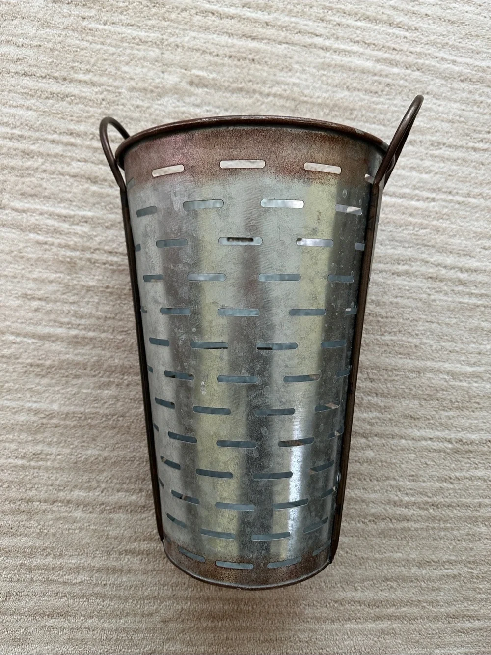 Olive Bucket Basket Vintage Galvanized Metal Vase Decor Farmhouse Country